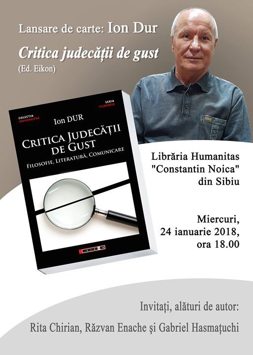 Lansare de carte: „Critica judecății de gust” de Ion Dur