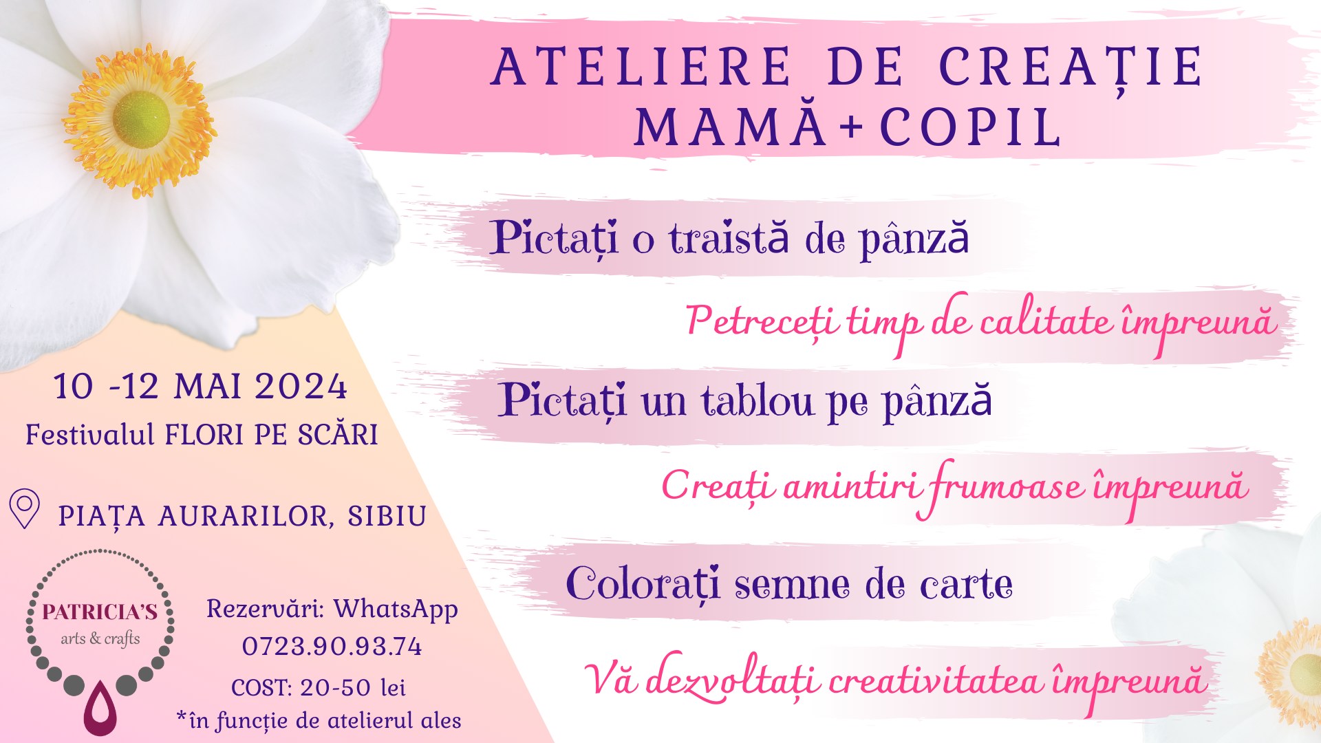 Ateliere de creație mamă+copil la Flori pe Scări (10-12 mai)