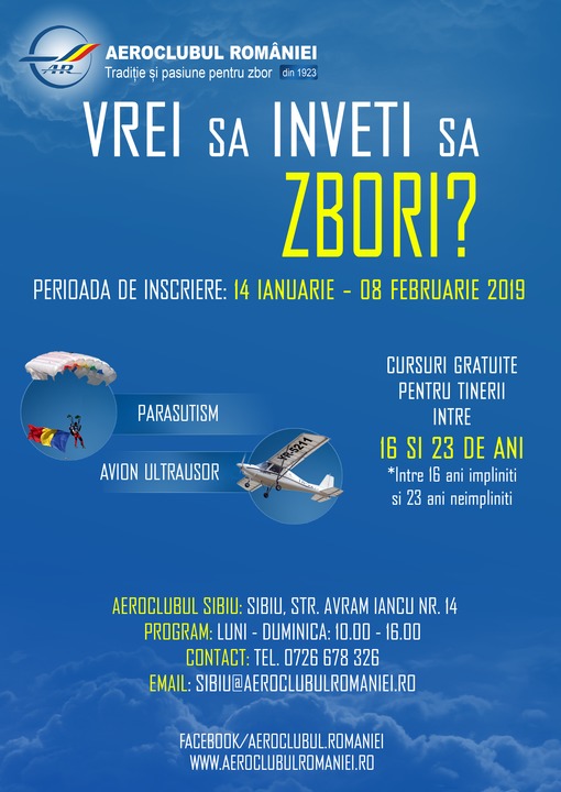 Înscrieri cursuri zbor & parașutism Sibiu 2019 !