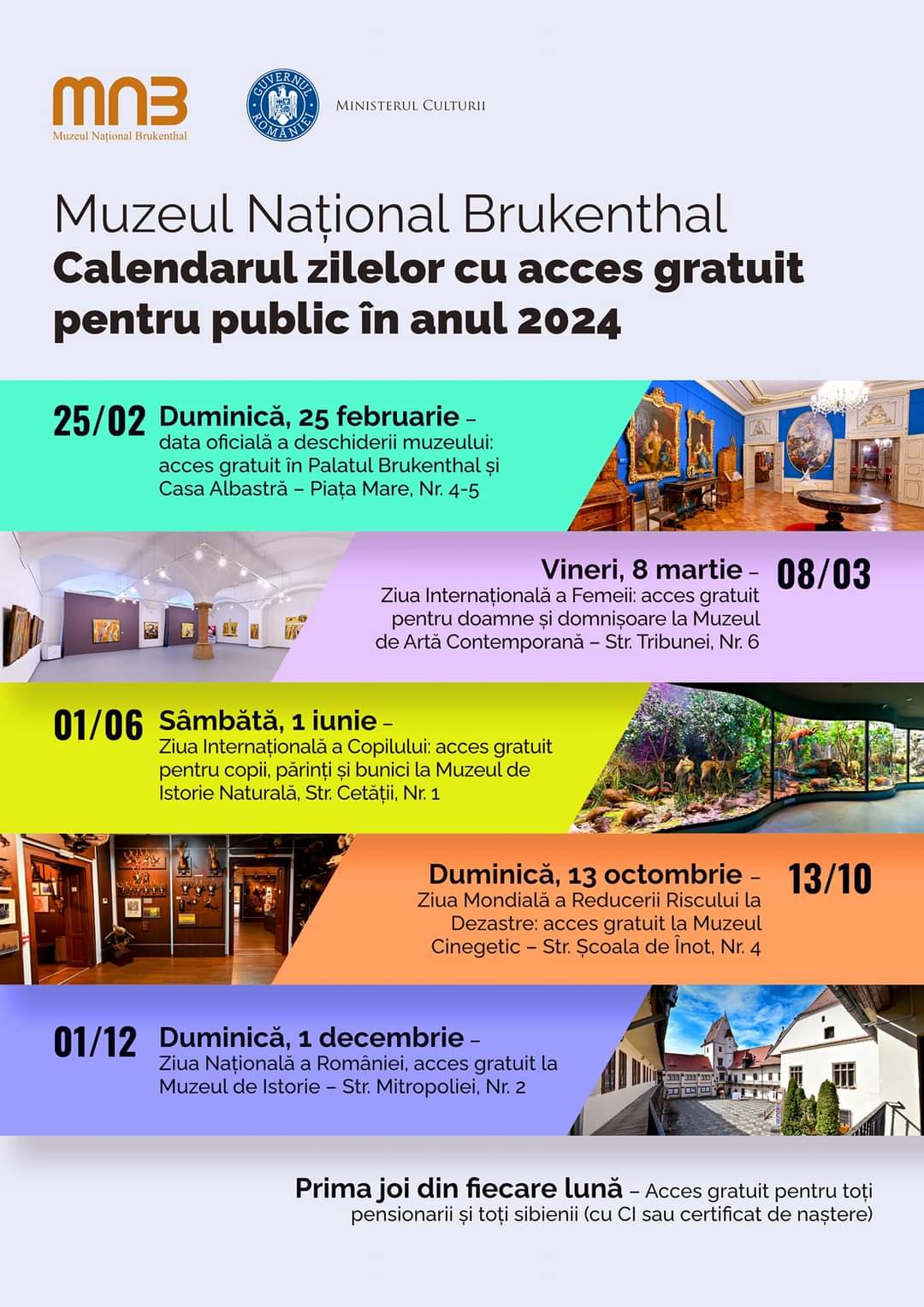 Calendar zile cu acces gratuit la Muzeul National Brukenthal 2024 