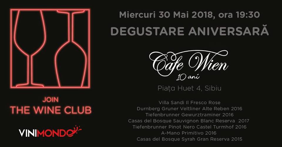 Join The Wine Club - Degustare Aniversară la Cafe Wien