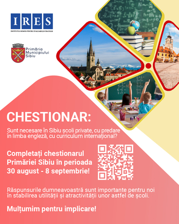 Primăria Sibiu întreabă: este nevoie în municipiul Sibiu de școli private, cu predare în limba engleză și curriculum internațional?